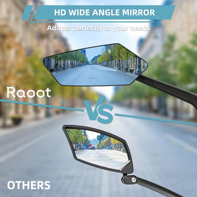 Raoot Handlebar Bike Mirror | Blu-ray Scratch Resistant Glass Lens | Bicycle Rear View Mirrors for Ebike | eBike Accessories - Image 5